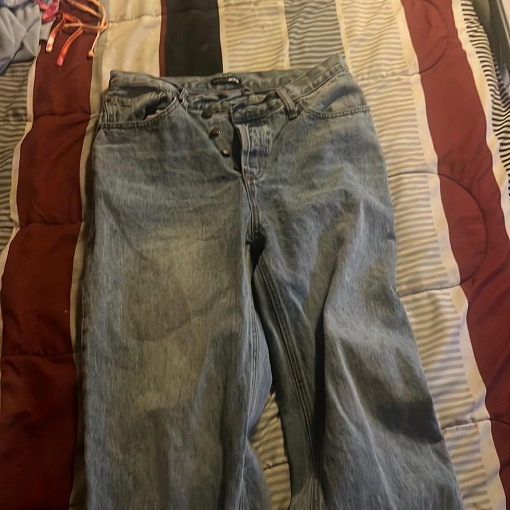 Blue button up straight leg jeans